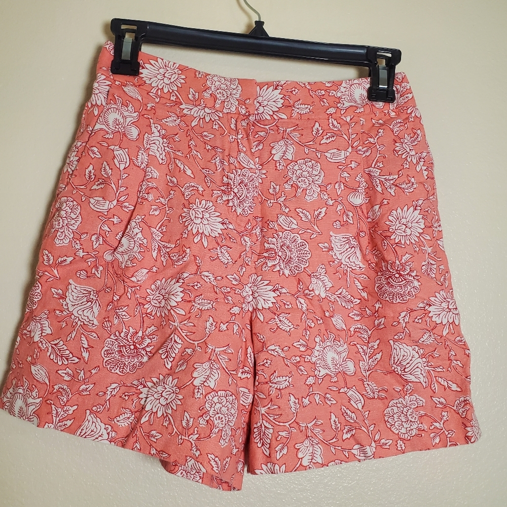 J. Crew Factory Printed Elastic-back Linen-blend Pleated Short Size 00
